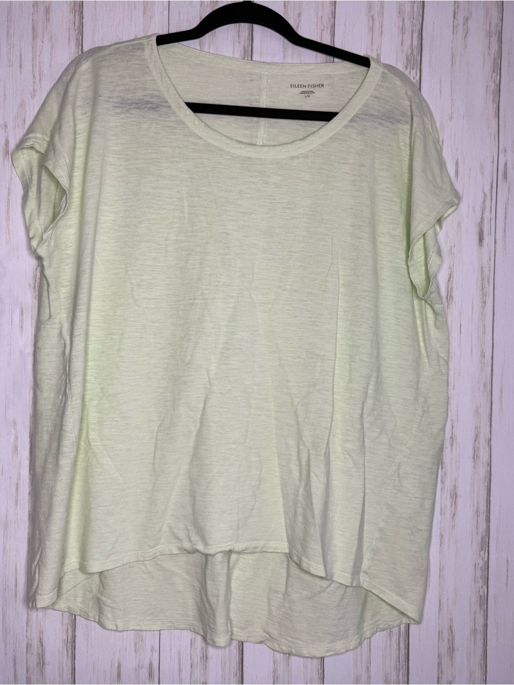 Eileen Fisher Large Yellow Green Hemp Cotton Tee